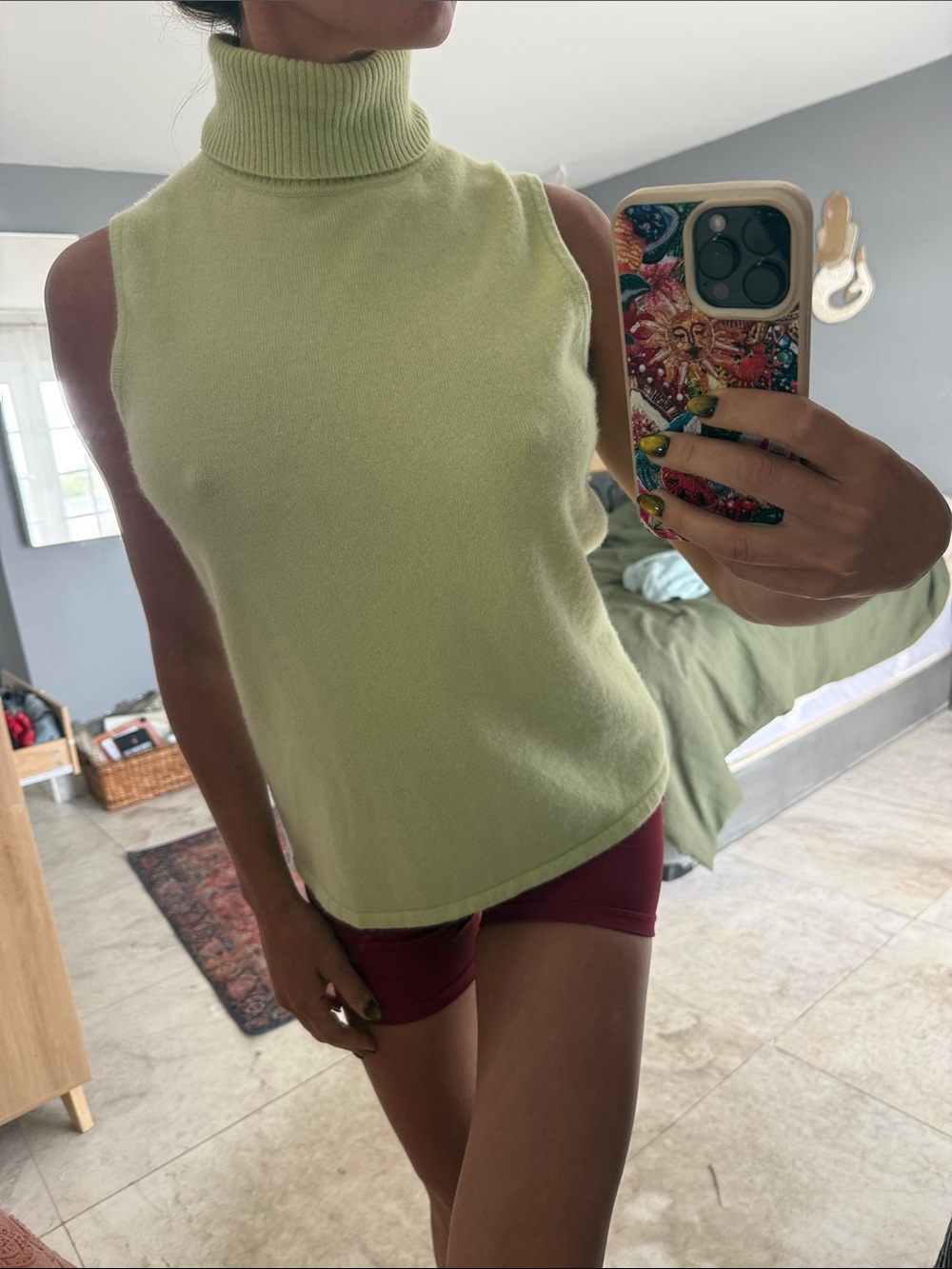 Vintage Lord & Taylor cashmere two ply lime green sleeveless turtleneck sweater
